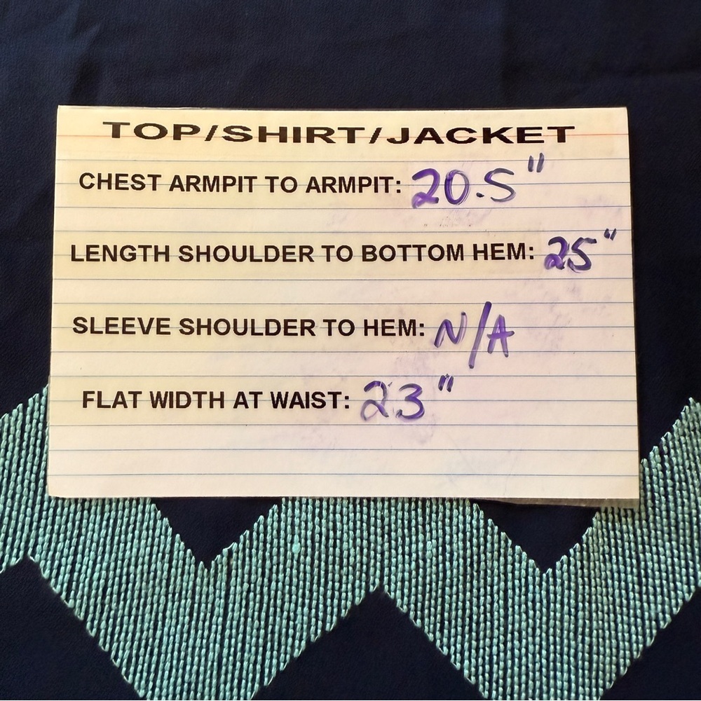 Blue‎ Rain Sheer Top Size Large Sleeveless Embroidered Chevron Navy Blue Teal - Picture 9 of 10